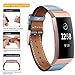 Mornex Leather Band Compatible with Fitbit Charge 3/ Charge 4, Replacement Genuine Leather Bands for Women Men(Royal Gold Connector & Blue)