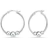 LeCalla 925 Sterling Silver Bead Ball Hoop Earrings | Classic Sleeper Drop Beaded Earrings | Click-Top Cape Style Hoop Earrings for Women | Lightweight Hypoallergenic Hoops Jewelry Gifts