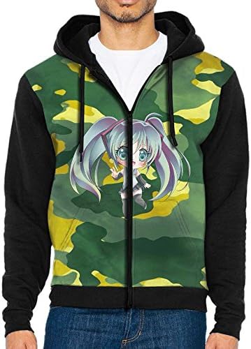 Men's Hatsune Miku Cartoon Long Sleeve Full Zip Up Hoodie Sweatshirt Casual Active Hooded Jackets - With 2 Pockets