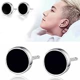 New Nice Men Women's Silver Cool Black Vinyl Earrings Ear Studs Jewelry