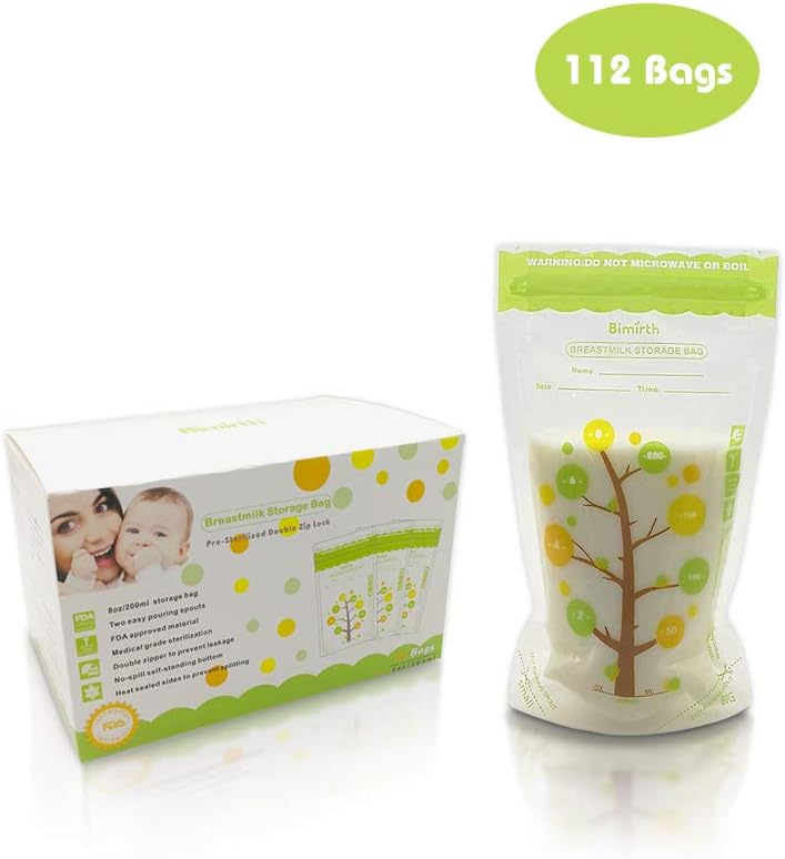 Breast Milk Storage Bags 8 Oz 200 ml Self Standing Leak Proof Breastmilk Storage Bag, BPA Free FDA Approved, 112 Count