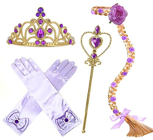 Princess Rapunzel Dress up Party 4-Piece Accessories Gift Set (Gold/Purple)
