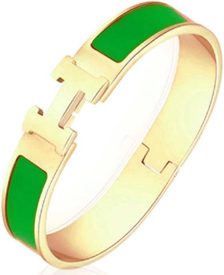Gotomore Women's Stylish 316l Stainless Steel Anti-allergic H-shaped Buckle Bracelet Bangle - Gold + Deep Green