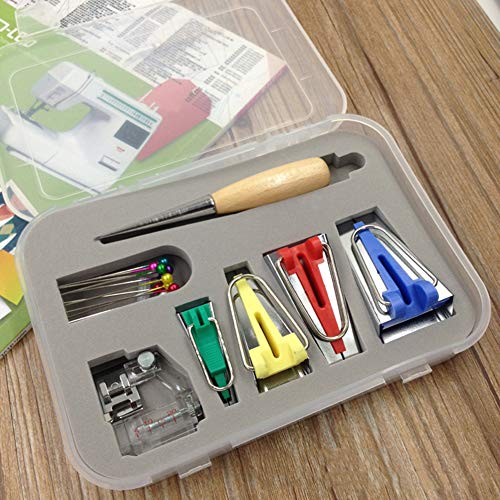 16Pcs/Set Fabric Bias Tape Maker Awl Presser Foot Tools Kit for Sewing Quilting qsbai