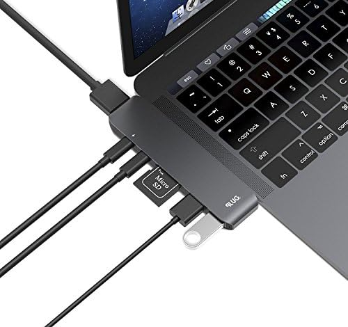 USB Type-C Hub Adapter for Macbook Pro 13" &amp; 15" 2016/2017 - Aluminum Type-C Multi-port, 40Gbs Thunderbolt 3 Pass Through Charging - 4K HDMI, SD Micro/SD Reader, 2 USB 3.0 Ports - Works with Case