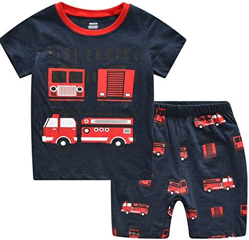CNBABY Boys Summer Pajamas Fire Engine Toddler Kids 100% Cotton Set