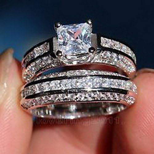 Lovely Ring - Brand Engagement Topaz Diamonique 10KT White Gold GF Wedding Ring Set Size6