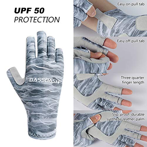 image for Bassdash ALTIMATE Sun Protection Fingerless Fishing Gloves UPF 50+ Men
