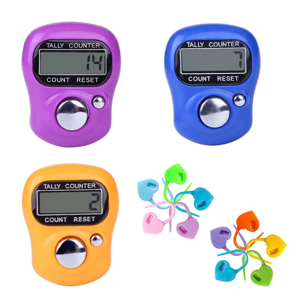 KARELLS Electronic Finger Counter, Finger Counter, 3 Pieces Tally Counter, Mechanical Hand Tally Finger Counter, Mini LED Digital Finger Counter for Inventory, Knitting, Sports, Golf, School