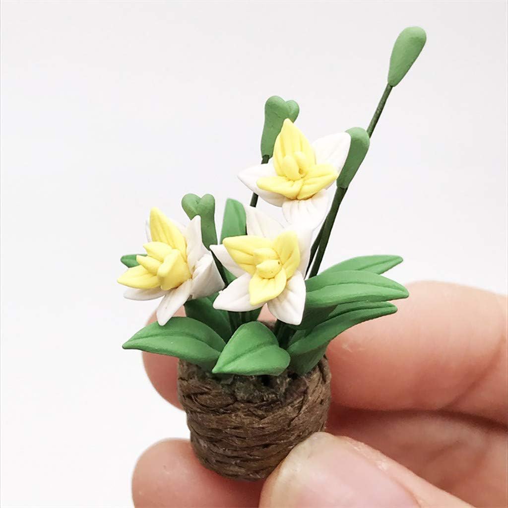 NszzJixo9 1 PC Mini Dollhouse Miniature Green Plant Flower in Pot Fairy Garden Accessory Craft Kits Creative Accessory House Decoration (Yellow)