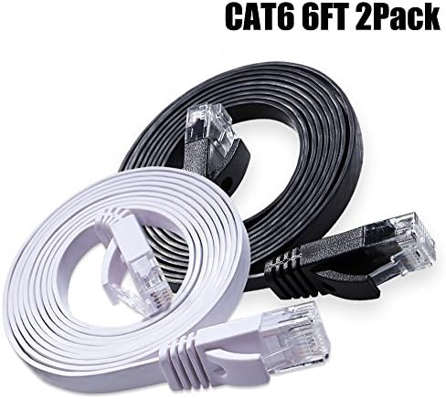 Cat6 Ethernet Cable 6 FT 2-Pack, Intelart Cat-6 Flat RJ45 Computer Internet Lan Network Ethernet Patch Cable Cord - 6 Feet (Black &amp; White)