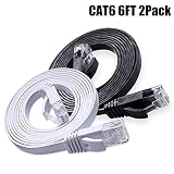 Cat6 Ethernet Cable 6 FT 2-Pack, BUSOHE Cat-6 Flat RJ45 Computer Internet LAN Network Ethernet Patch Cable Cord - 6 Feet (Black & White)