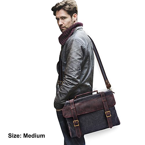S-ZONE Vintage Canvas Genuine Leather Messenger Traveling Briefcase Shoulder Laptop Bag
