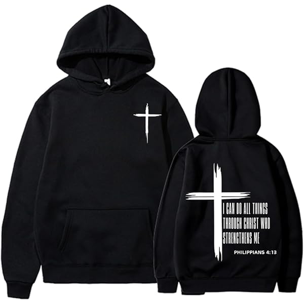 Christian Hoodies for Men Cross Graphic Drawstring Long Sleeve