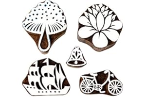Hashcart Wood Block Print Stamps - Pottery Crafts/Textile/Embroidery/Henna/Clay/School Supplies for Kids