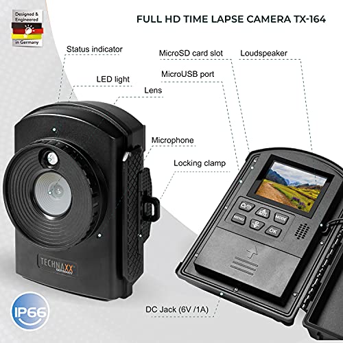 Full HD Time Lapse Camera TX-164 - Ideal for Time Lapse Recordings of constructions Sites, House Building, Plant Growth (Garden, Orchard), Outdoor Shots, Security Monitoring, etc., Black