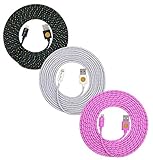 3PK (3M/10FT) High Quality Nylon Braided Lightning 8 Pin Cable Charger Plug, Sync & Charge, for iPhone 6S, 6S Plus, iPhone SE (BlkPnkWte)