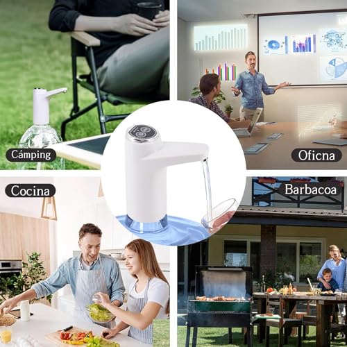 Autbye Dispensador de Agua Garrafon Bomba Electrica con Carga USB, Blanco | Bomba de Agua Portátil con 2 Modos. Ideal para Garrafón de 4.5L a 18.9L, Cocina, Camping y Oficina