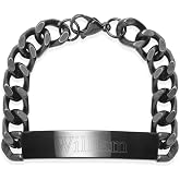 EVE'S ADDICTION Men's Black Stainless Steel Name Bracelet - ID Bracelet for him - Custom Engraved Jewelry - Gifts for Him