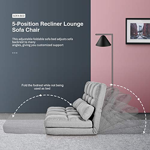 Lazy Sofa Bed Adjustable 5 Reclining Position, Convertible Floor Couch