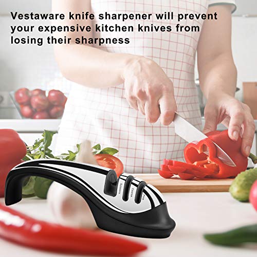 Knife Sharpener Vestaware 3-Stage Kitchen Knife Sharpener Helps Repair, Restore and Polish Blades and Scissors,Work Sharp Knife Sharpener to Restore Non-Serrated Knife Blades and Scissors Quickly