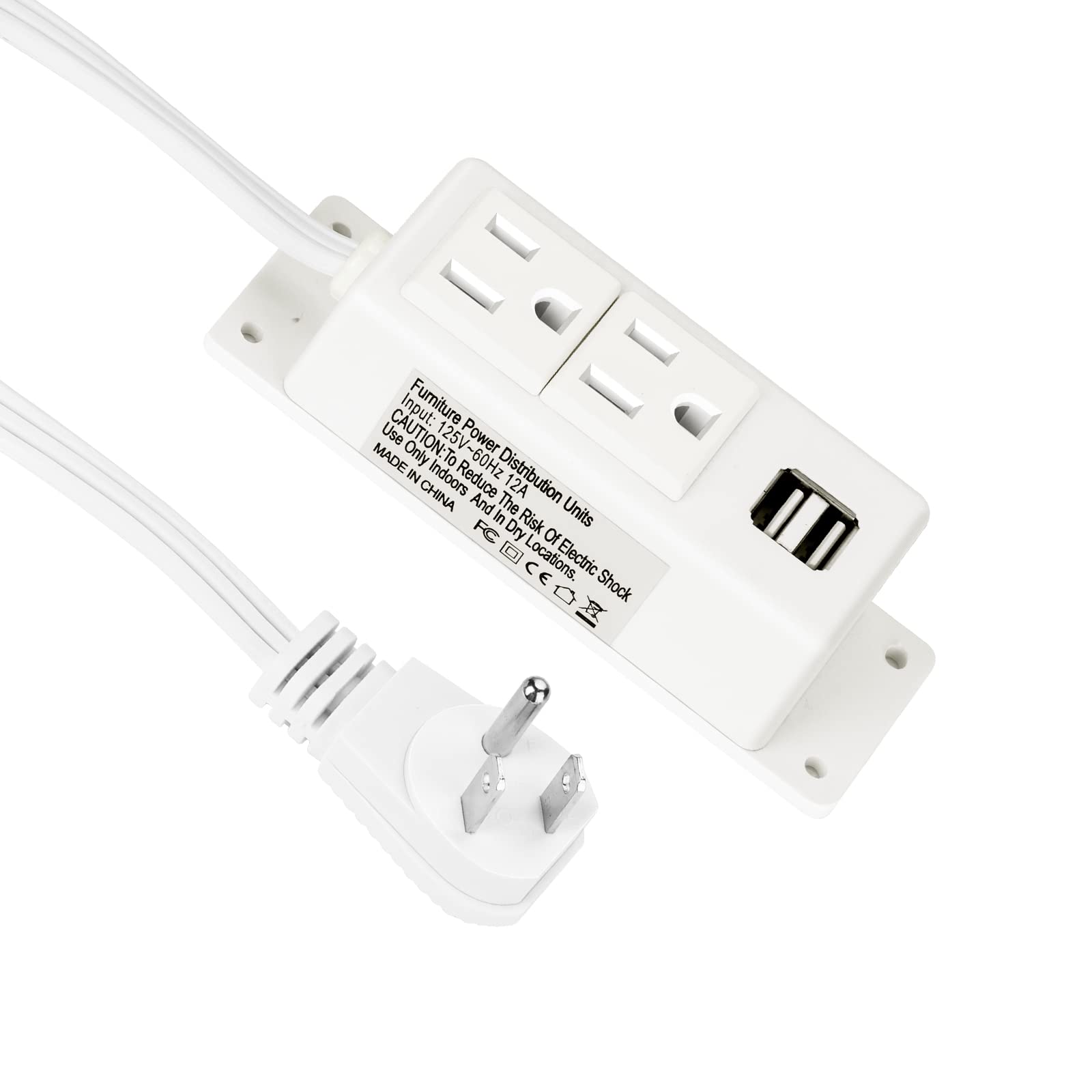 Photo 1 of Power Strip with USB, BTU Wall Mount Power Outlet with 2 AC Outlets, 2 USB Ports, 6.56ft Extension Cord, Mountable Under Desk, Workbench, Nightstand, Dresser, Table, White
