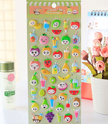 4 Sheets Cute Lovely Puffy DIY Decorative Adhesive Sticker Tape/Kids Craft Scrapbooking Sticker Set for Diary, Album (Vegetables+Fruits-1) - Thumbnail 7