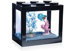 Stackable Mini Fish Tank for Small Betta, Seaweed Balls Sea Monkeys, Fish Tank Aquarium Tank/Tiny Cube Tank(Black)