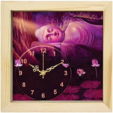 Beautiful Sleeping Buddha Canvas Painting Designer Square shape printed canvas Wall Clock cum Table Clock with Sweep Mechanism with Glass and natural Wood Frame cum beautiful Modern Art Painting Beautiful Showpiece cum Wall Décor.SBC542