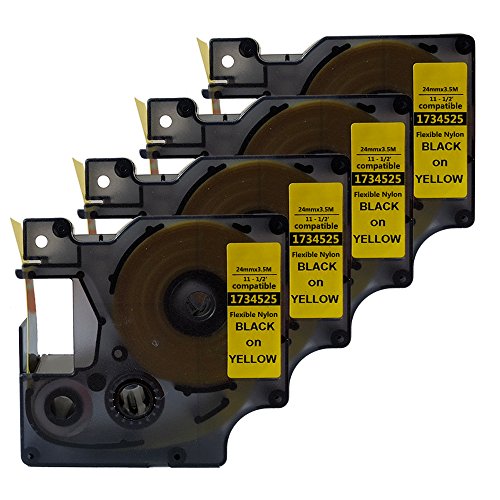 NEOUZA1734525 Compatible for DYMO Rhino Industrial IND Flexible Nylon Black on Yellow Label Tape 24mm 1“ (4 Packs)