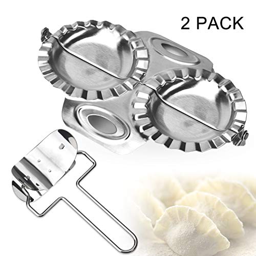 Stainless Steel Dumpling Maker Fast Double Dumpling Mold with Wonton Ravioli Dumpling Wrapper Dough Presser Pelmeni Jiaozi Kitchen Gadget Tool Lager Size 3.35 Inch