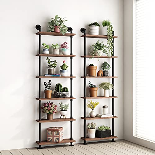 BOSURU Industrial Pipe Bookshelves Rustic Wood Ladder Bookshelf