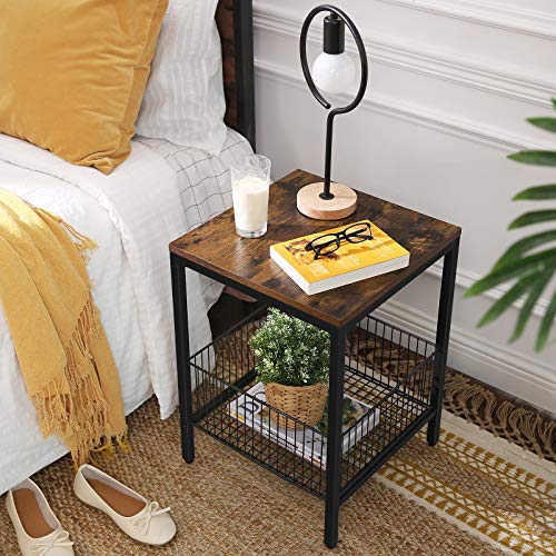 VASAGLE Sofa Side Table, End Table, Nightstand, with Wire Basket