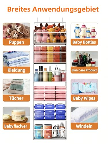Wakaye Door Hanger Organizer - 6-Tier Cuddly Toy Storage Bathroom Organizer and Storage, Swing Proof Hanging Organizer for Toys/Baby Items (Clear)