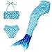 Christmas Girls 3PCS Mermaid Tail Swimmable Princess Cosplay Bikini Swimsuit (140, Cyan Blue)
