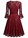 MISSMAY Women's Vintage Full Lace Contrast Flare Sleeve Big Swing A-Line Dress (Large, Red)