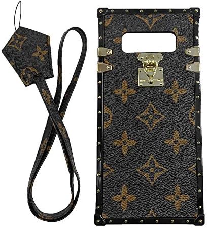 jiehao Compatible with Samsung Galaxy Note 8 Case,Vintage Elegant Luxury Designer Monogram PU Leather Back with Lanyard Soft Bumper Shock Trunk Protective Phone Case Cover for Note 8 6.3",Brown