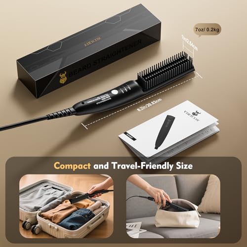 VIKICON Beard Straightener for Men, Mini Electric Beard Straightener, 30s Quick Heated Brush Comb, Ionic Hair Straightener for Styling Long and Short Beard