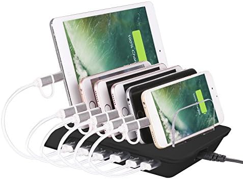 6 Port USB Charging Station Charge Dock Organizer, Cell Phone Charger Multi Port Desktop Charging Station for iPhone, iPad, Samsung Galaxy, and Other Tablets,60W 6-Port USB Device Charging Station
