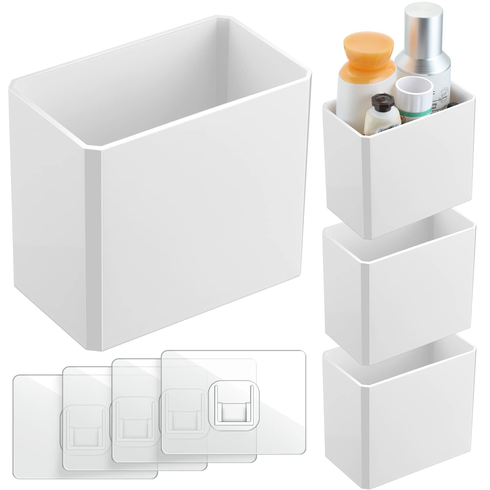Photo 1 of ***PARTIAL SET/ MISSING 2 PCS** Suclain 4 Pcs Wall Mounted Organizer Non-Drilling Adhesive Floating Shelf White Wall Bin Organizer Hanging Storage Containers for Bedroom Bathroom Kitchen Office