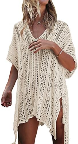 Loose Crochet Lace Coverups for Swimwear Bikini Women Beach Bathing Suit Cover Up Dress