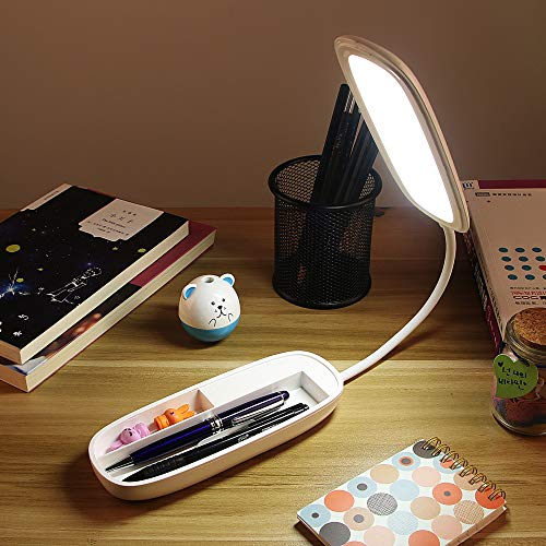 Led Desk Lamp Multi-Function As Pencil Case and Mobile Phone Holder, Soft and Eye-Protecting, Three-Speed Adjustable Light Table Lamp(White)