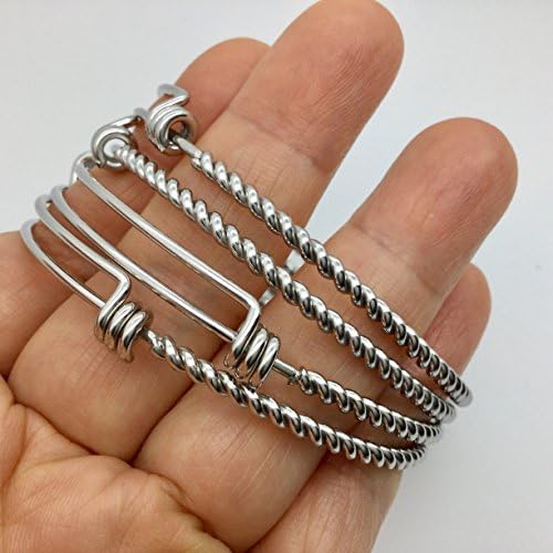 bcraftiz 50 pcs Stainless Steel Adjustable 3D Rope Style Twisted Wire Blank Bangle Bracelet 3 Loops Wrap 2.4 inches