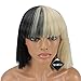 WeKen Halloween Wig Women Short Bob Kinky Straight Full Bangs Synthetic Black and Blonde