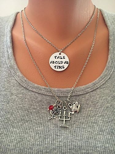 Tale as Old as Time layered necklace-Beauty and the Beast inspired-set of 2 necklaces-layered charm necklace