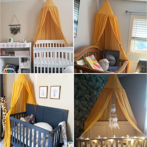 DynaLiving Bed Canopy for Girls Yellow Canopy Bed Curtains Baby Dome