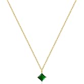 Watforsh Gold Chain Dark Blue/Green Small Pendant Necklace for Women Shaped Square with Cubic Zirconia Necklace Birthstone Jewelry