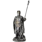 Pacific Giftware Medieval Knight Figurine with Spear and Shield Detailed Resin Decor Ideal for Tabletop Display or Unique Collectible 7.2" Tall