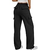 Trendy Queen Women's Cargo Sweatpants, Wide Leg Workwear Pants with Pockets & Elastic Waist, Casual Joggers for Travel