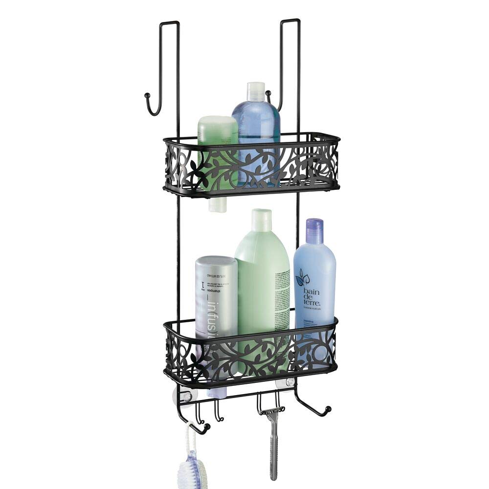 Set di 2 portaoggetti per doccia, portaoggetti per doccia senza foratura, mensola da parete con 6 ganci rimovibili, per bagno, cucina, bianco | Leroy Merlin